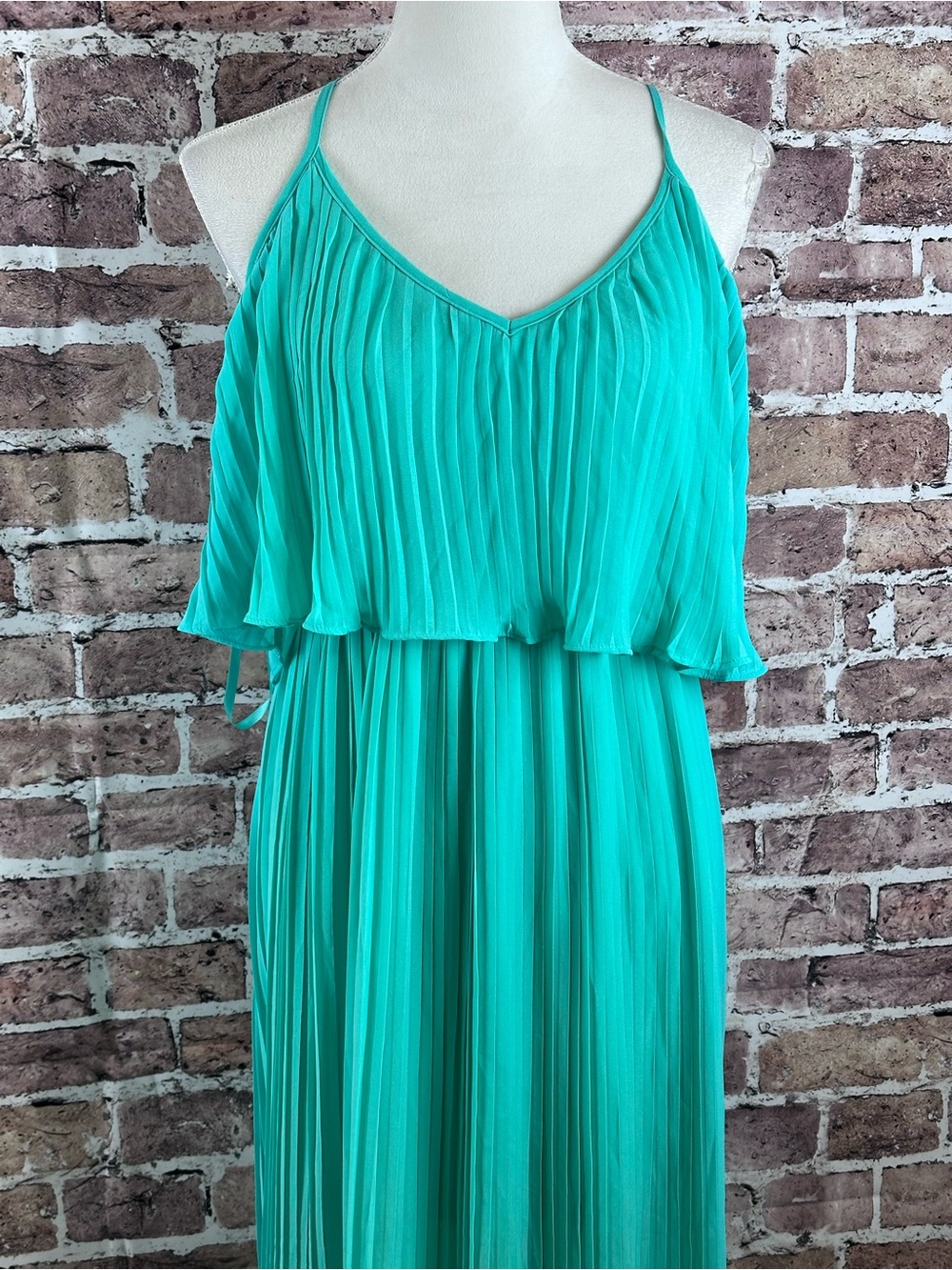Everyday Chic Turquoise Pleated Maxi Dress Boho Resort NWT - Picture 12 of 13